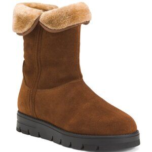 NEW NICO NERINI Suede Faux Shearling Lined Boots With Foldable Ice Cleats 364mn